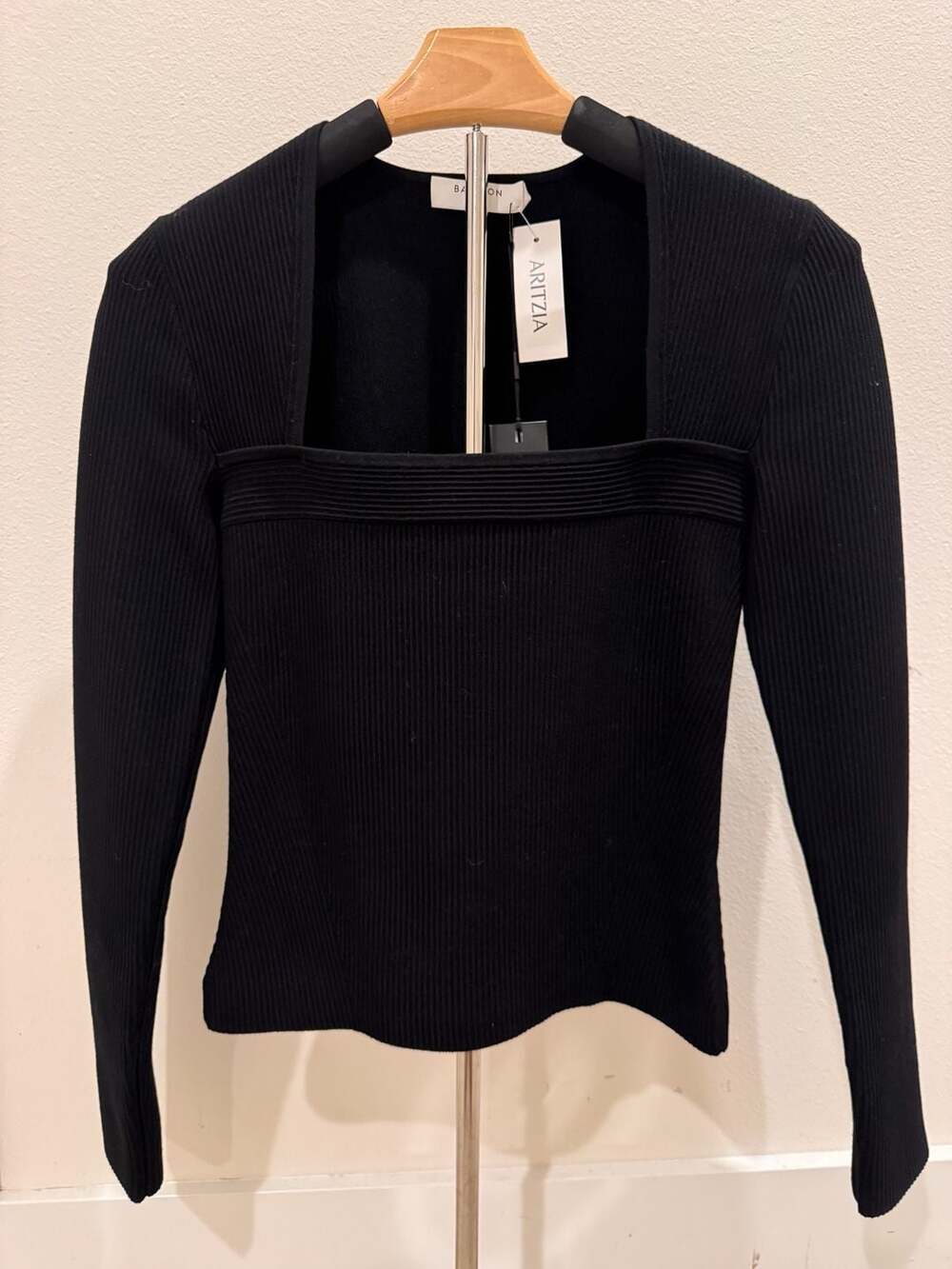 Babaton Grid Longsleeve Square Neck Ribbed Knit Top